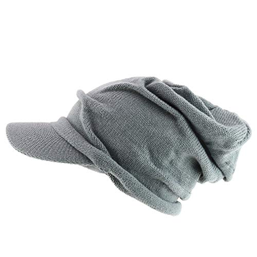 Armycrew Deep Crown Wrinkled Knit Slouch Rasta Beanie Visor - color: Light Grey