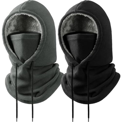 Winter Balaclava Ski Face Mask: Men Women Warm Windproof Face Cover Hat - color: Black & Grey-2 Packs-lined