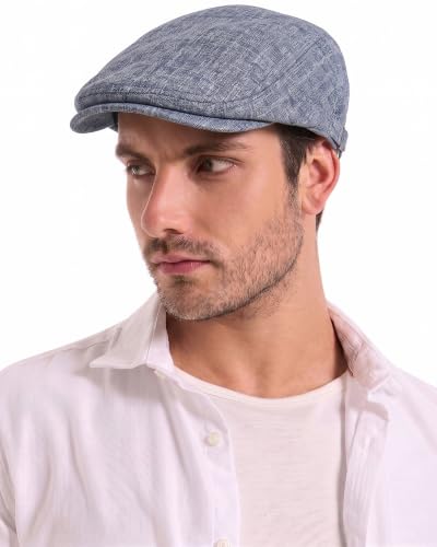 ZLYC 남성용 여름 플랫 캡 Scally Ivy Gatsby Newsboy Beret Driver Cabbie 사냥 모자 - color: 플레인 블루