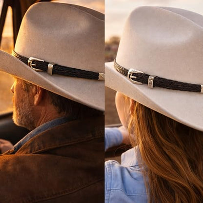 Gamboa Horsehair Hat Band for Cowboy Hats - color: Black and Metal
