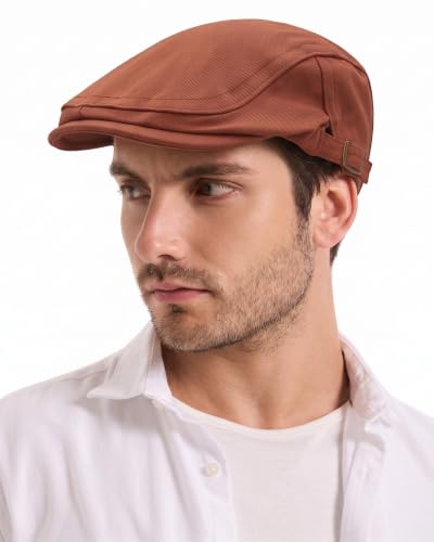 ZLYC Men Cotton Flat Cap Summer Scally Newsboy Beret Driver Hat - color: Twill Orange