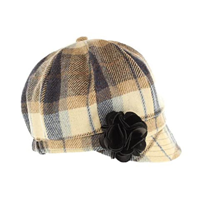 Newsboy Hat for Women's Cap 8 Panel Wool Made in Ireland - color: Blue Plaid