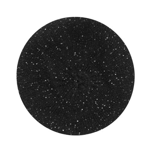 Women Lightweight Beret Floral Hollow Out Hat Breathable French Beret Beanie Hat Cap for Spring Summer - color: Black 6#