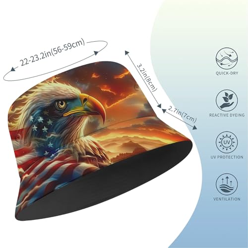 Amasnay Funny Bucket Hat Cotton Double-Side-Wear Reversible Sun Hat for Women Men, Summer Vacation Travel Beach Fisherman Hat - color: Gold Eagle American Flag
