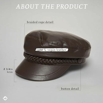 Funky Junque Greek Fisherman Newsboy Cap, Cotton Captains Bakerboy Hat - color: Leather - Brown