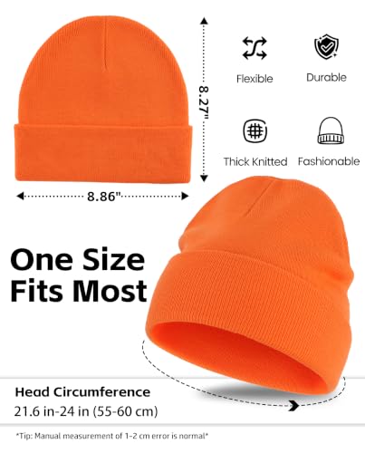 Connectyle Men's Cuffed Beanie Hat Double Layer Knit Winter Watch Cap - color: Orange