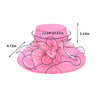 Haoohu Women's Church Derby Hat Wide Brim Bow Bucket Hat Wedding Dress Hat Fascinator Bridal Tea Party Hat - color: Rose Red 03161