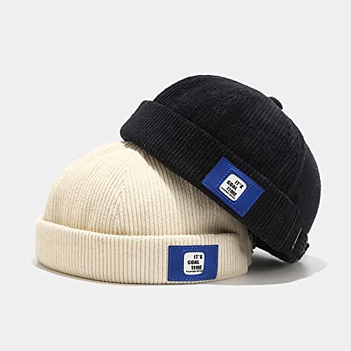 Men Hats Docker Cap Hats Beanie Sailor Cap Worker Hat Rolled Cuff Retro Brimless Hat with Adjustable - color: Dzm92*black