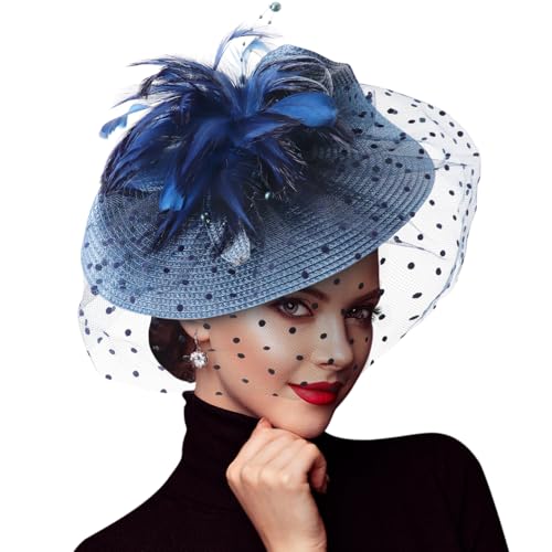 DRESHOW Fascinators Hat Flower Mesh Feathers Hat with a Headband and a Clip 7.9" Tea Party Headwear for Women - color: 1 Pc: Peacock Blue / 7.9"