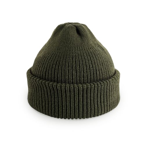 Fisherman Beanie Cuffed Knit Winter Hat Trawler Sailor Watch Cap Men Women - color: Classic (Army Green)