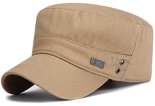 Cotton Military Caps for Men Women Unisex Flat Top Hat Adjustable Cadet Army Cap - color: Beige