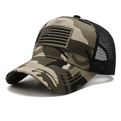 Mens American Flag Trucker Hat Breathable Mesh Baseball Cap Adjustable Low Profile Snapback Hat - color: Camouflage