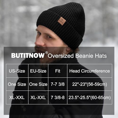 Oversize XXL Winter Beanie Knit Hat for Men - color: E1-black