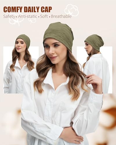 100% Cotton Thin Summer Slouchy Beanie Hat for Women Men Chemo Cap - color: 1pc Army Green, size: Large