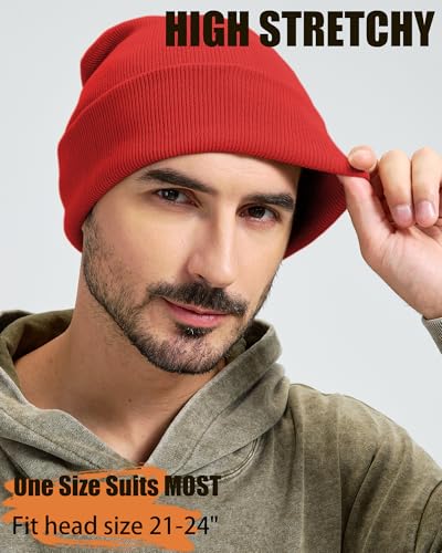 100% Cotton Beanie Lengthen Cuffed Beanies Knit Winter Hats Unisex - color: 1-red