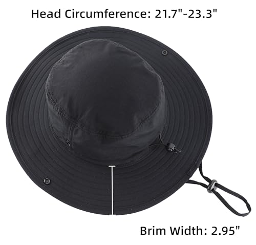 Connectyle Sun Hat for Men Women Outdoor UV Protection Safari Hat for Fishing Hiking Gardening Breathable Cowboy Hat UPF50 - color: Black