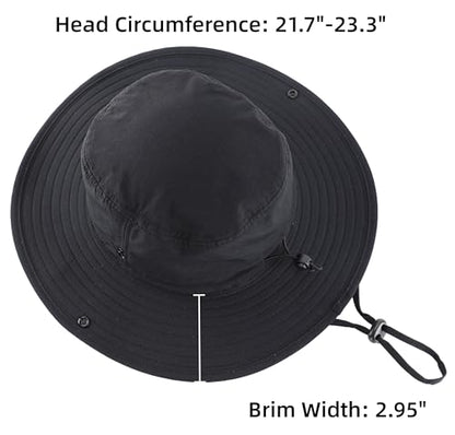 Connectyle Sun Hat for Men Women Outdoor UV Protection Safari Hat for Fishing Hiking Gardening Breathable Cowboy Hat UPF50 - color: Black