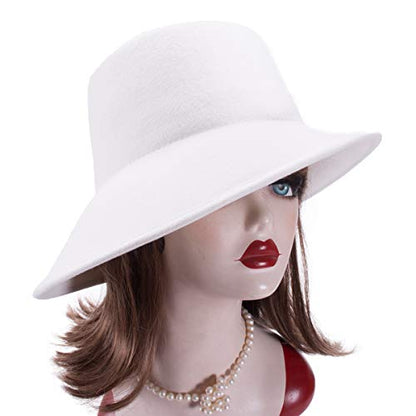 Lawliet Womens 100% Wool Felt Tilt Asymmetrical Brim Wedding Church Fedora Hat T289 - color: Ivory