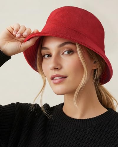 GADIEMKENSD Winter Bucket Hat - Premium Wool, Packable, Plain Colors, Unisex Warm Hat - color: Red 2.0, size: Large