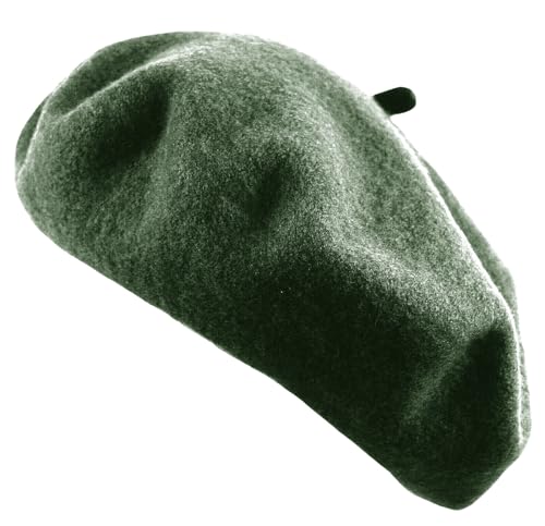 Women's French Beret Hat Solid Color Plain Wool Classic Traditional Artist Cap - color: Olive Green