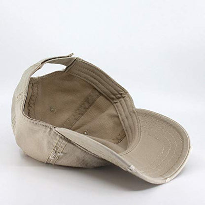 Washed Cotton Distressed with Heavy Stitching Adjustable Baseball Cap - color: Khaki