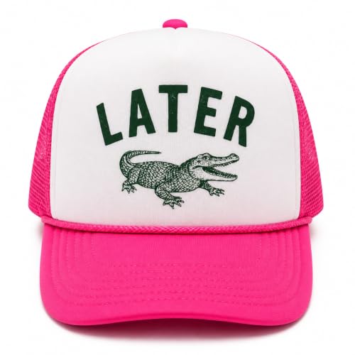 Later Gator Trucker Hat for Men & Women Funny Foam Front Classic 5 Panel Snapback - color: White/Hot Pink