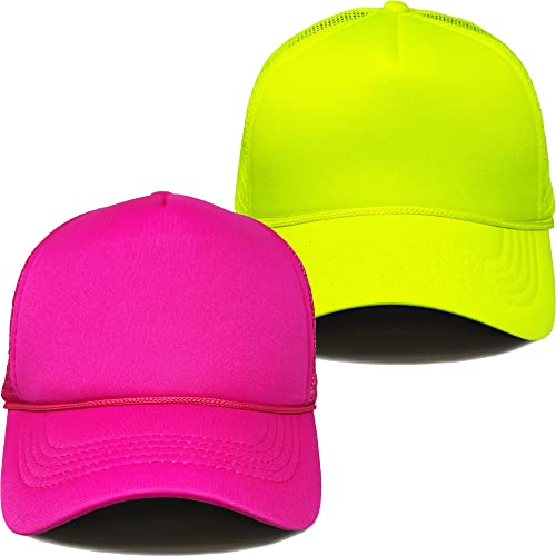 Funky Junque Blank Mesh Foam Lightweight Snapback Trucker Hat - color: 2 Pack - Hot Pink & Neon Yellow