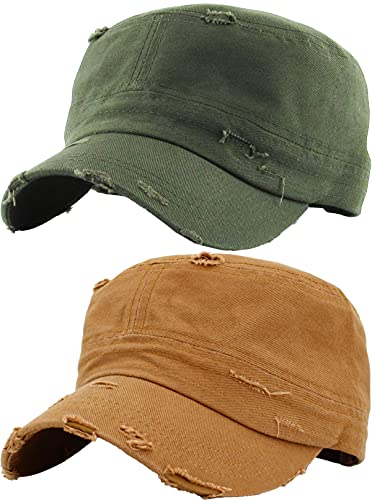 Funky Junque Vintage Newsboy Cap, Women's Cadet Cabbie Hat - color: 2 Pack: Distressed Olive & Camel