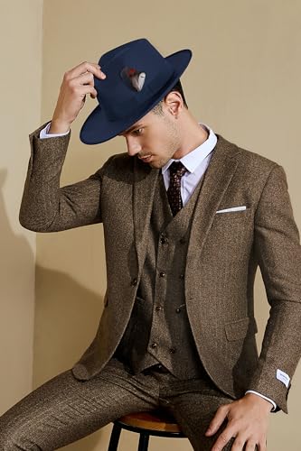 BABEYOND Fedora Hats Cap for Men Women Wide Brim Hat 1920s Gatsby Panama Costume Accessories - color: Blue
