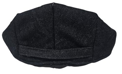 Traditional Men's Herringbone Irish Flat Cap, Tweed, Made in Ireland - color: Black, size: Small