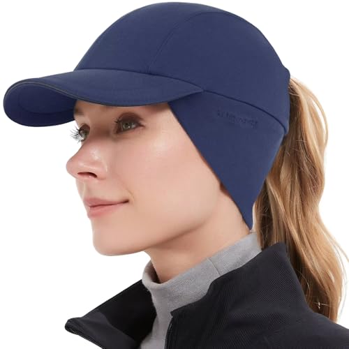 GADIEMKENSD Women's Winter Reflective Fleece Ponytail Hat with Drop Down Ear Warmer - color: Navy