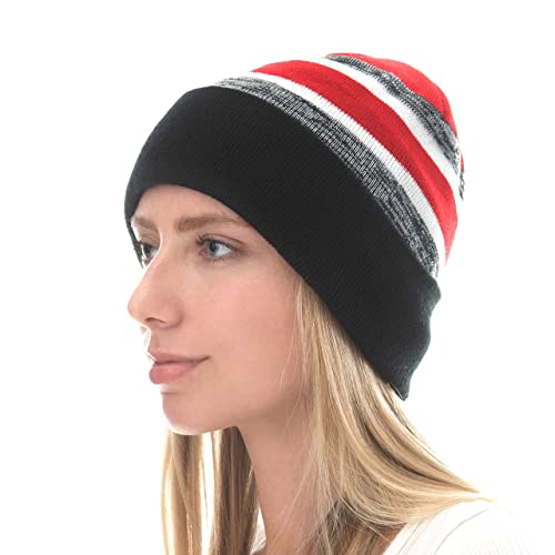 Winter Knit Beanie Hat with Pom Pom – Warm Cuffed Slouch Ski Cap for Men & Women - color: 2.black and Red