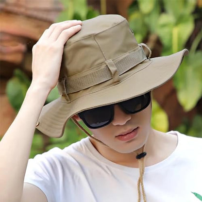 Taeku Sun Hat, Unisex Wide Brim Bucket Hat Sun Protection Cap Breathable Boonie Hat for Fishing Hiking Gardening Safari - color: Brown