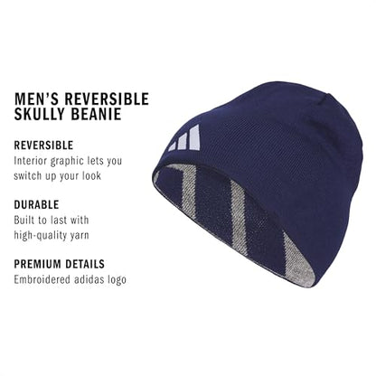 adidas Men's Reversible Skully Beanie - color: Dark Blue/Grey Four-grey Two/White