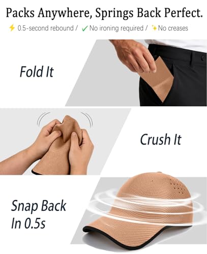 ZOORON Uncrushable Baseball Cap, Seamless Hats with Breathable Air Holes - color: Khaki