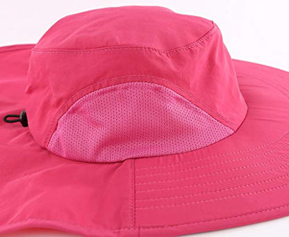 Home Prefer Outdoor UPF50+ Sun Hat Wide Brim Mesh Fishing Hat with Neck Flap - color: Rose Red