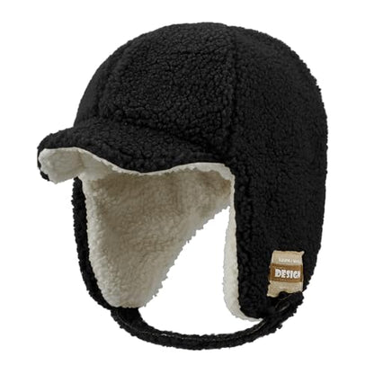 Clakllie Snow Trapper Trooper Hat with Ear Flap for Skiing Women's Ushanka Warm Winter Hat - color: Cdus-pl07-black