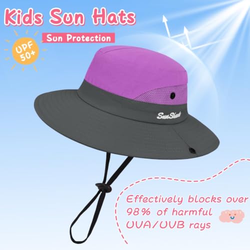 ZOORON Kids Girls Ponytail Sun Hat UPF 50+ Breathable Mesh Water-Resistant - color: Two-tone Purple