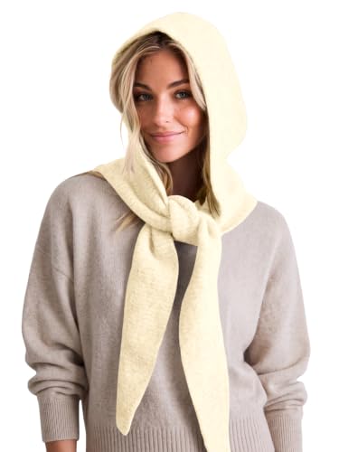 Saodimallsu Womens Balaclava Beanie 2 in 1 Soft Knit Hooded Scarf Hats Fall Winter Neck Warmer Beanies - color: Beige
