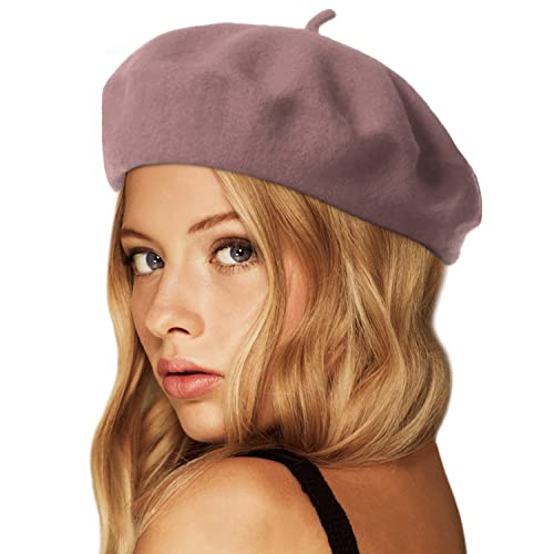 Wheebo Wool Beret Hat,Solid Color French Style Winter Warm Cap for Women Girls Lady - color: Cameo Brown