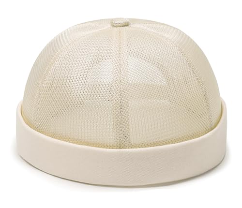 DIYDECAL Mens Mesh Brimless Cap,Summer Skullcap Docker Beanie Hat - color: Beige
