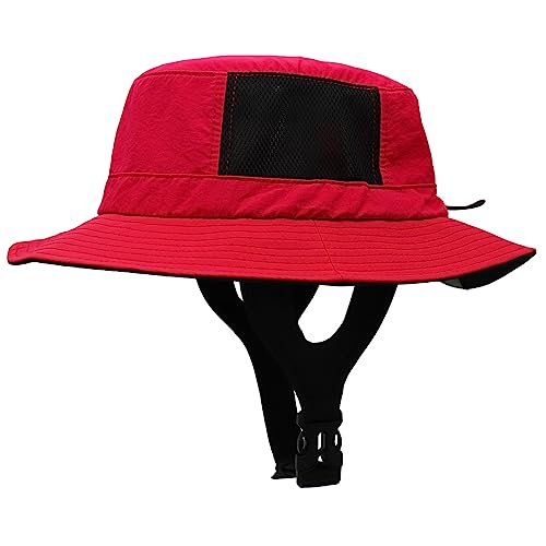 Men Bucket Hat Wide Brimmed Foldable Ladies Surf Sun Hat UPF50+ - color: Red