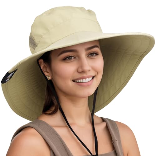 Solaris Wide Brim Sun Hat with Neck Flap - color: Tan, size: One Size