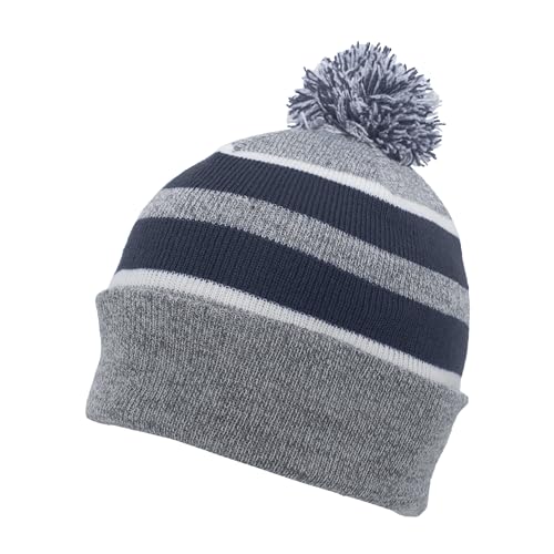 Pacific Headwear Unisex Adult Pacific Headwear Knit Fold Over Pom-pom Beanie - color: Navy/Silver/White, size: One Size