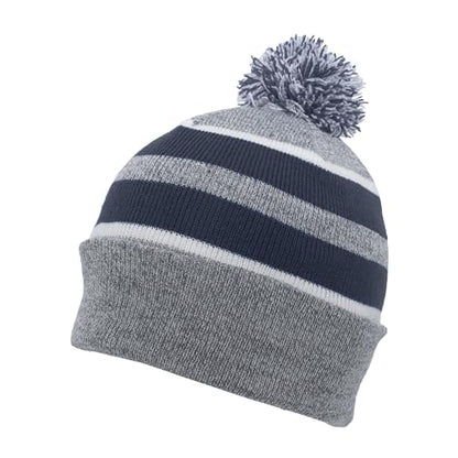 Pacific Headwear Unisex Adult Pacific Headwear Knit Fold Over Pom-pom Beanie - color: Navy/Silver/White, size: One Size