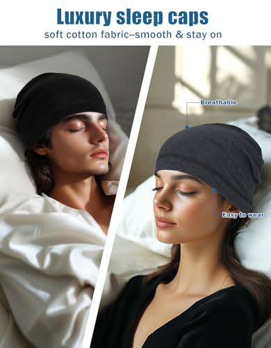 Cotton Skull Caps Lightweight Summer Beanie Hat Thin Sleep Sleeping Hats Chemo Caps Running Helmet Liner - color: Black & Heather Grey