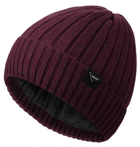 Wmcaps Winter Knitted Beanie for Men Women, Fleece Lined Warm Hat - color: Maroon