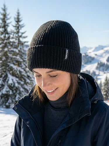 Beanie for Men Women Unisex Winter Hat Cuffed Thick Chunky Knitted Beanies Skull Cap - color: Solid Black