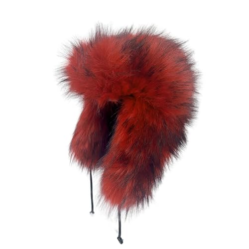 Y2K Faux Fur Russian Hat, Soft, Warm Winter Trapper Hat with Earmuffs for Men and Women - color: Red