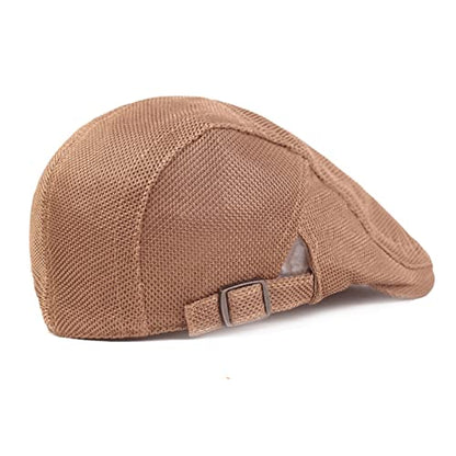 Lifup Unisex Mesh Newsboy Hat Breathable Summer Flat Cap - color: Khaki